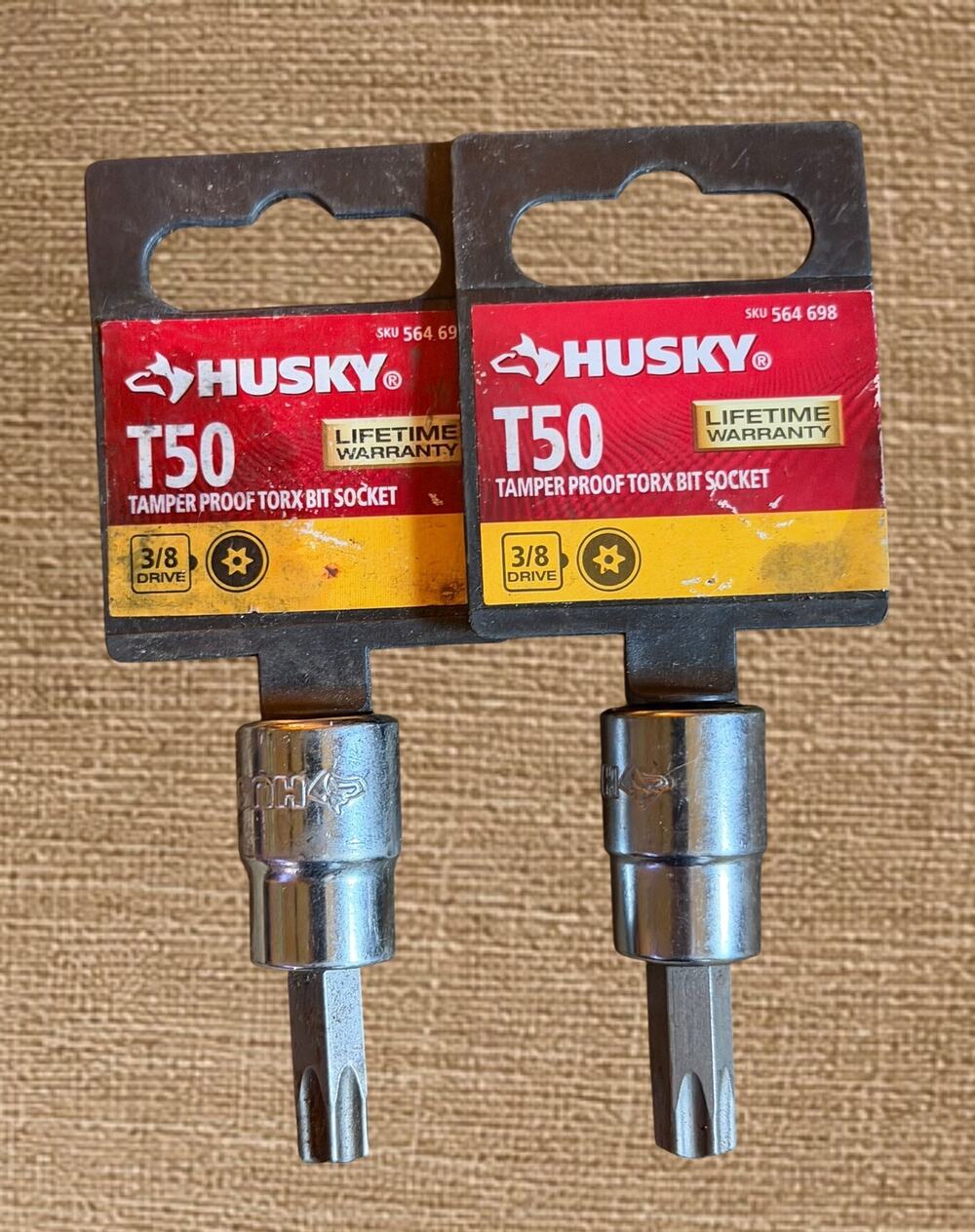 Lot of 2 Husky T50 Tamper Proof Torx Bit Sockets 3/8” Drive H3DTPTBST50 NOS